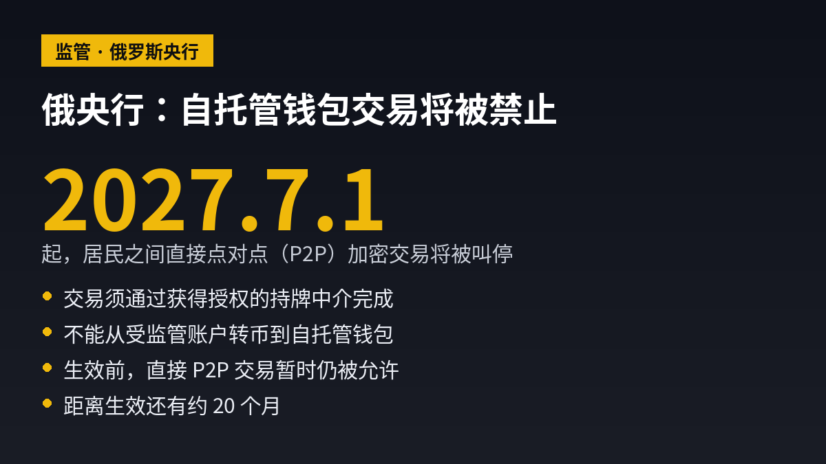 刚刚，俄罗斯央行把自托管钱包的「截止日期」定下来了🇷🇺